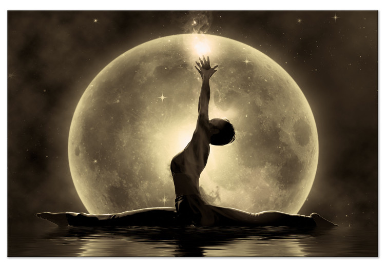 Bild auf Leinwand Nach den Sternen greifend - Motiv mit Ballerina, Wasser und Mond 122914