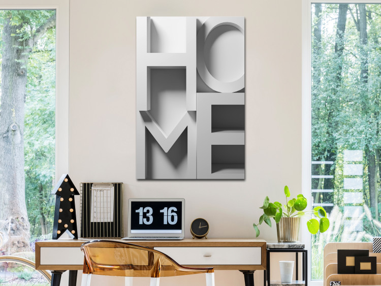 Wandbild 3D-Haus - dreidimensionaler Schriftzug Home in Weiß, Grau und Schwarz 135414 additionalImage 3