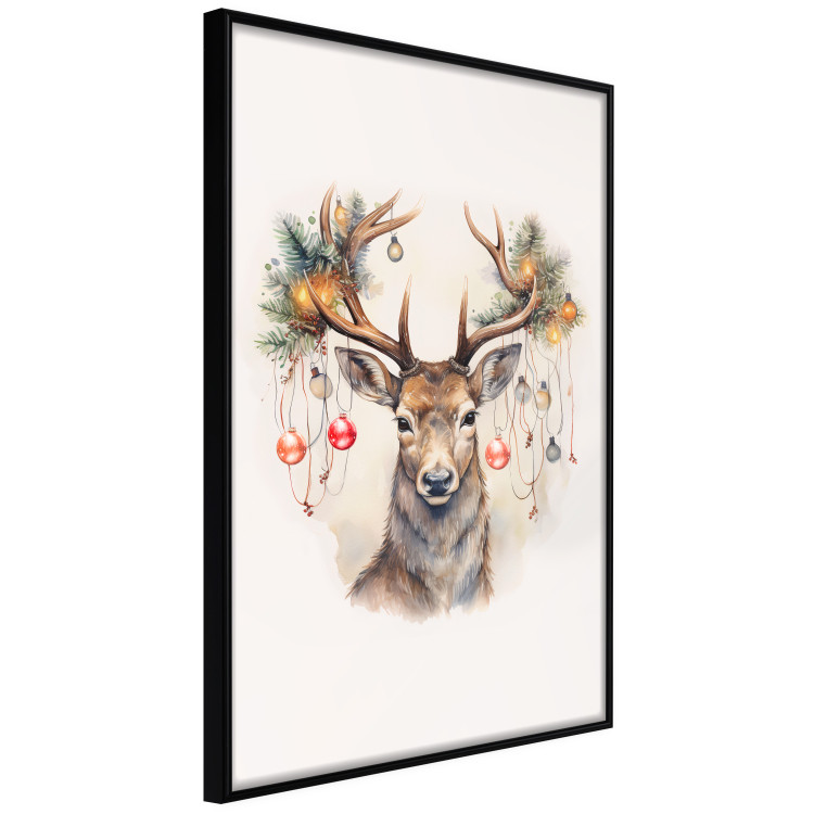 Wandposter Christmas Guest - Watercolor Illustration of a Deer With Ornamented Antlers 151714 additionalImage 9