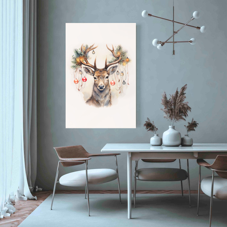 Wandposter Christmas Guest - Watercolor Illustration of a Deer With Ornamented Antlers 151714 additionalImage 8