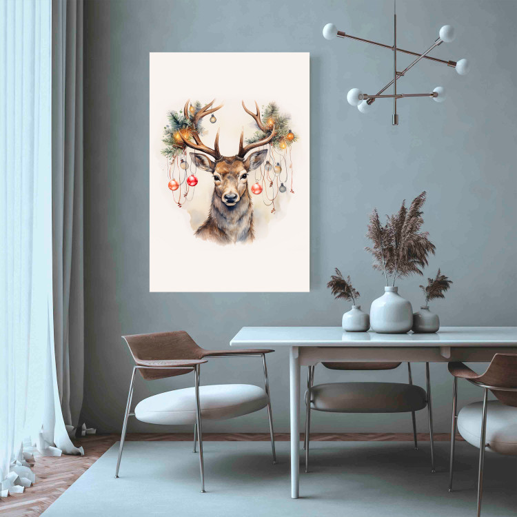 Wandposter Christmas Guest - Watercolor Illustration of a Deer With Ornamented Antlers 151714 additionalImage 10