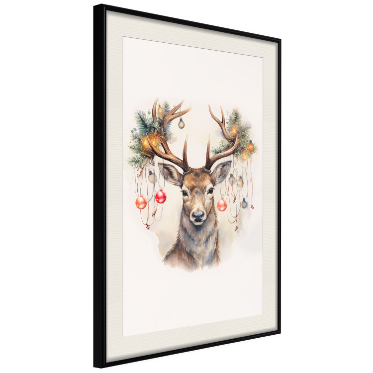 Wandposter Christmas Guest - Watercolor Illustration of a Deer With Ornamented Antlers 151714 additionalImage 13