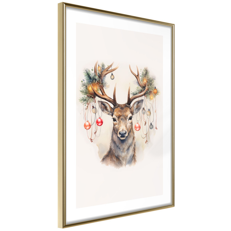 Wandposter Christmas Guest - Watercolor Illustration of a Deer With Ornamented Antlers 151714 additionalImage 2