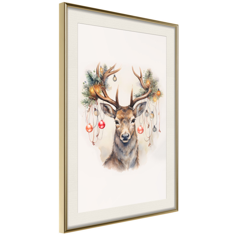 Wandposter Christmas Guest - Watercolor Illustration of a Deer With Ornamented Antlers 151714 additionalImage 5