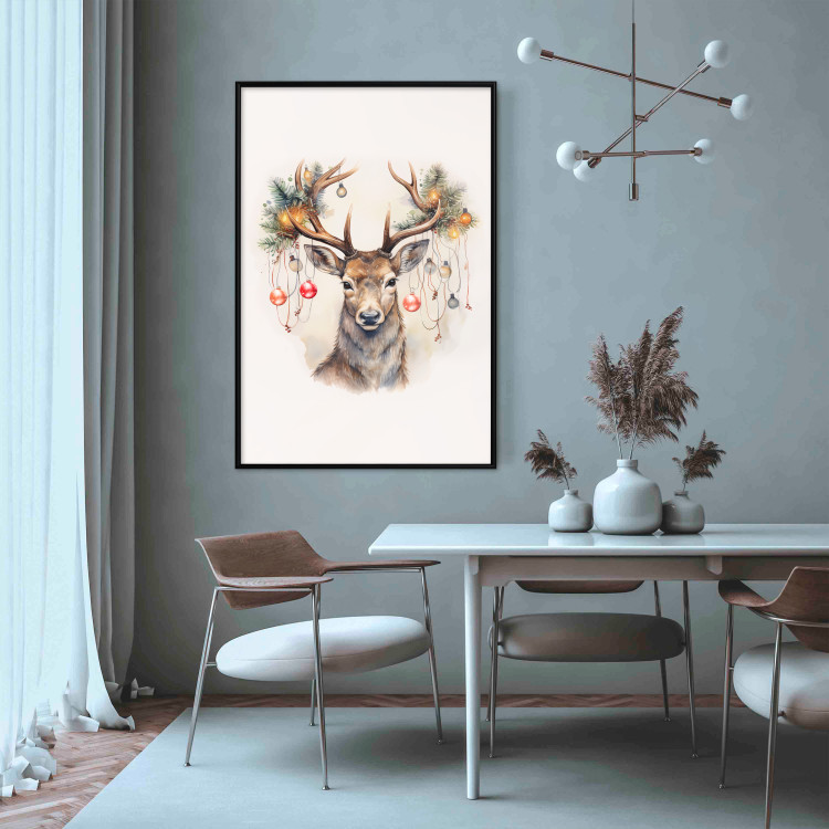 Wandposter Christmas Guest - Watercolor Illustration of a Deer With Ornamented Antlers 151714 additionalImage 7