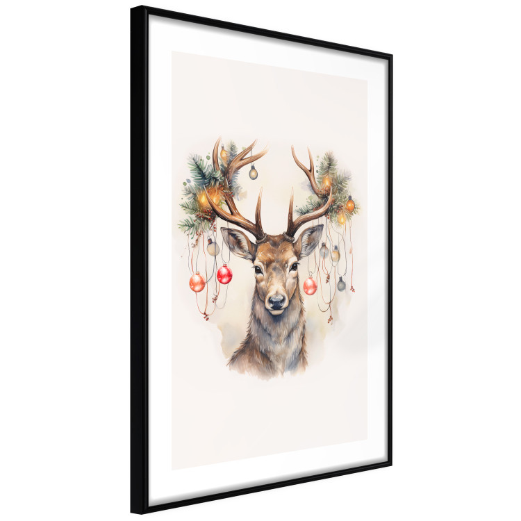 Wandposter Christmas Guest - Watercolor Illustration of a Deer With Ornamented Antlers 151714 additionalImage 15