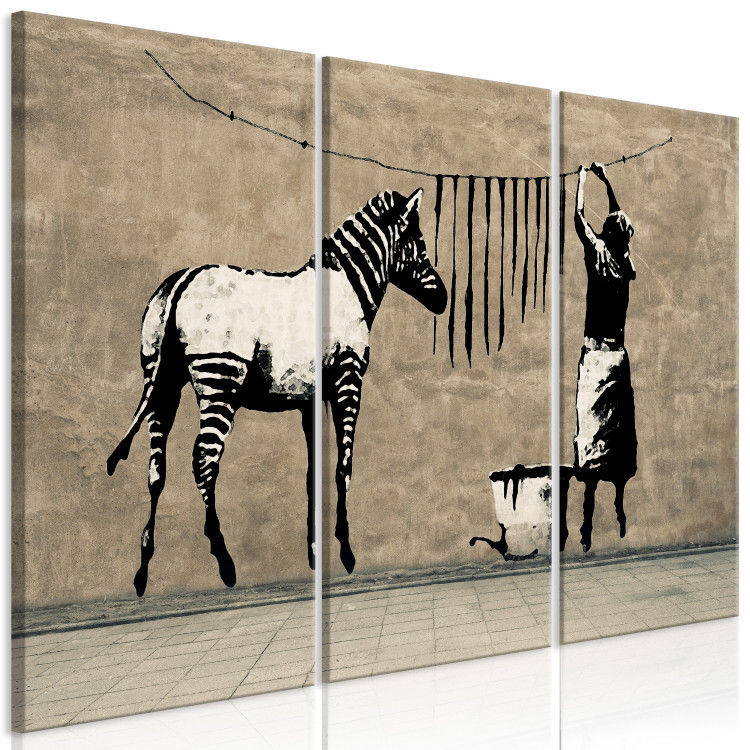 Leinwandbild Banksy: Washing Zebra on Concrete (3 Parts) 118534 additionalImage 2