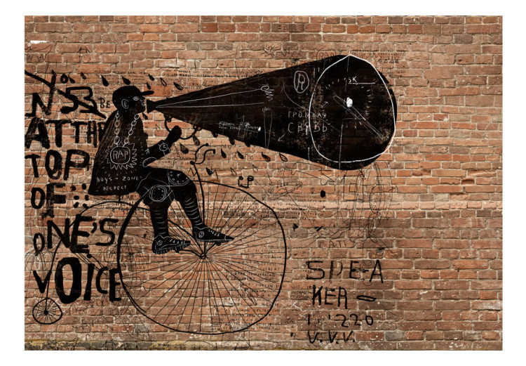 Fototapete Nachrichten - Grafische Figur eines Mannes auf einem Fahrrad vor Wand 65544 additionalImage 1