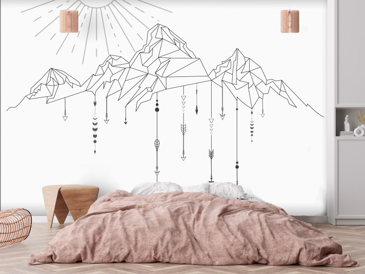Fototapete Outline of a Mountain Range - Minimalist Depiction of Mountains in Boho Style 151264