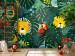 Vlies Fototapete Dschungel - Tiermotiv auf grünem Blattmotiv und rotem Papagei 143574