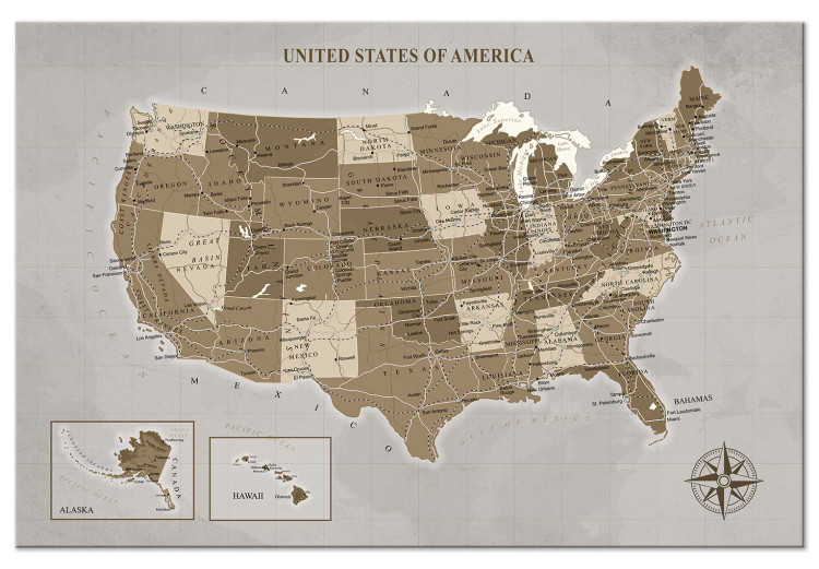 Bild auf Leinwand Landkarte der Vereinigten Staaten von Amerika in Bronze 127894
