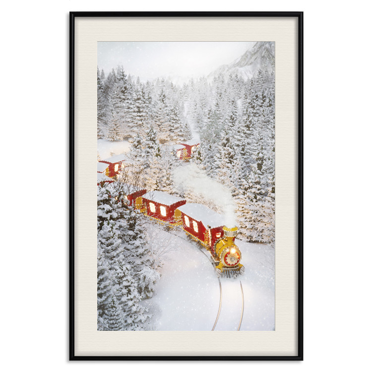 Poster Christmas Train - A Red Train Going Through a Snow-Covered Forest 151705 additionalImage 24
