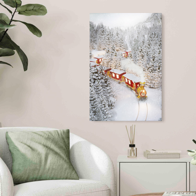 Poster Christmas Train - A Red Train Going Through a Snow-Covered Forest 151705 additionalImage 13