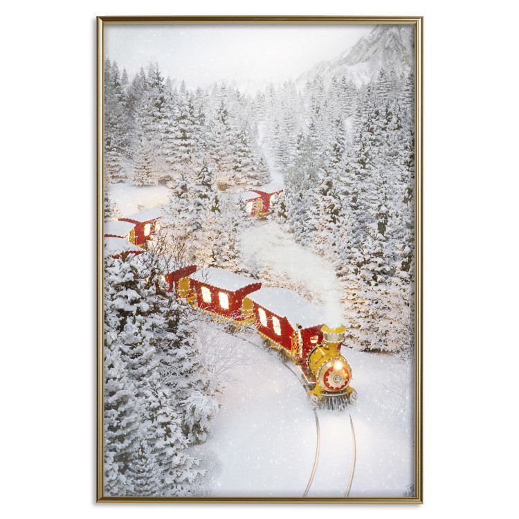 Poster Christmas Train - A Red Train Going Through a Snow-Covered Forest 151705 additionalImage 21