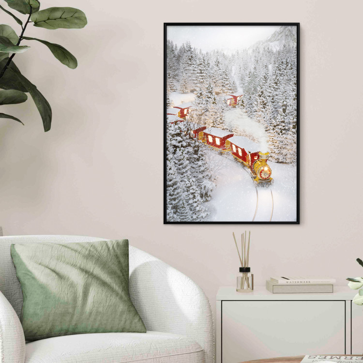 Poster Christmas Train - A Red Train Going Through a Snow-Covered Forest 151705 additionalImage 12