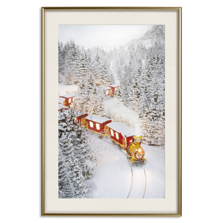 Poster Christmas Train - A Red Train Going Through a Snow-Covered Forest 151705 additionalImage 25