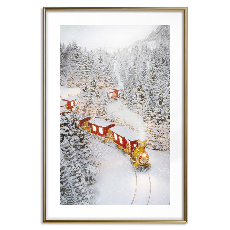 Poster Christmas Train - A Red Train Going Through a Snow-Covered Forest 151705 additionalImage 22