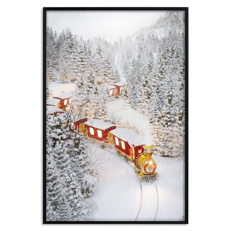 Poster Christmas Train - A Red Train Going Through a Snow-Covered Forest 151705 additionalImage 23