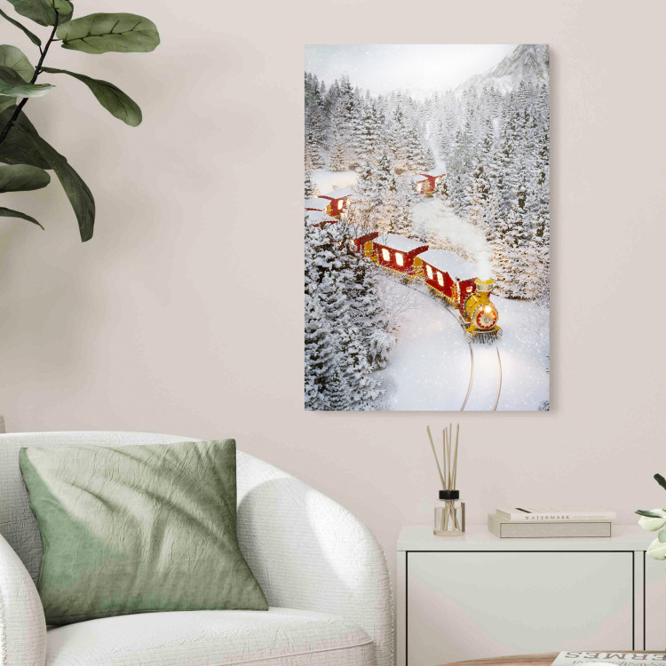 Poster Christmas Train - A Red Train Going Through a Snow-Covered Forest 151705 additionalImage 11