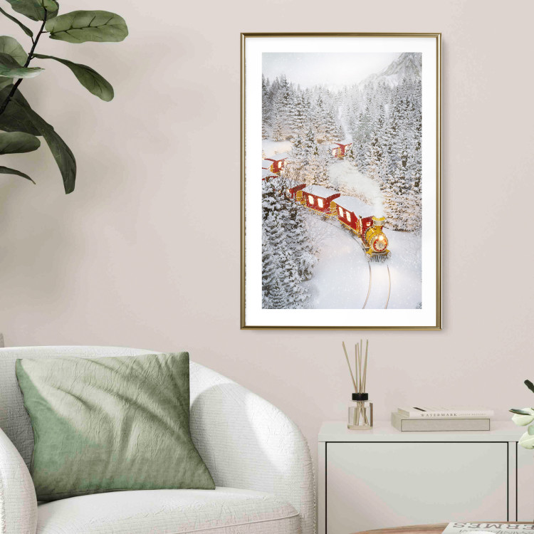Poster Christmas Train - A Red Train Going Through a Snow-Covered Forest 151705 additionalImage 15