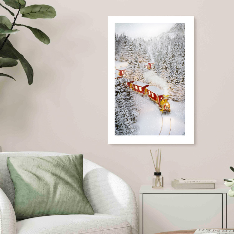 Poster Christmas Train - A Red Train Going Through a Snow-Covered Forest 151705 additionalImage 4