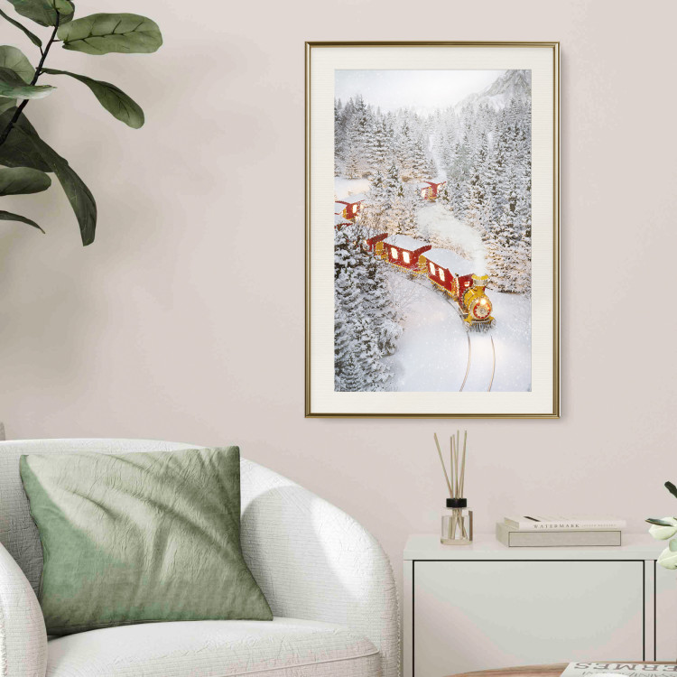 Poster Christmas Train - A Red Train Going Through a Snow-Covered Forest 151705 additionalImage 16