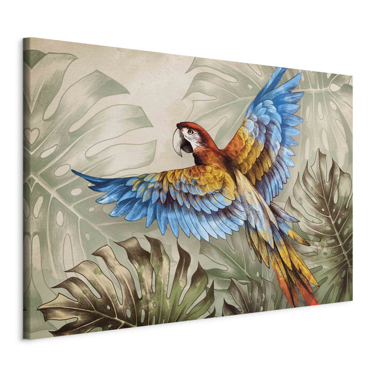 Wandbild Parrot in the Jungle - A Colorful Bird Among the Delicate Leaves of a Monstera 151525 additionalImage 2