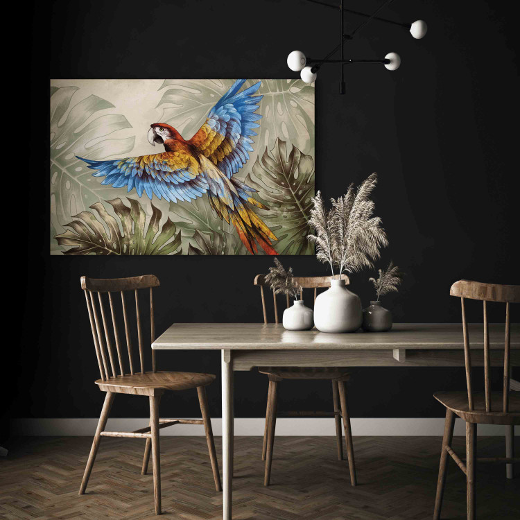 Wandbild Parrot in the Jungle - A Colorful Bird Among the Delicate Leaves of a Monstera 151525 additionalImage 5