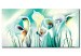Bild auf Leinwand Kalie (1-teilig) - Motiv weißer Blumen mit türkisfarbenem Muster 46635