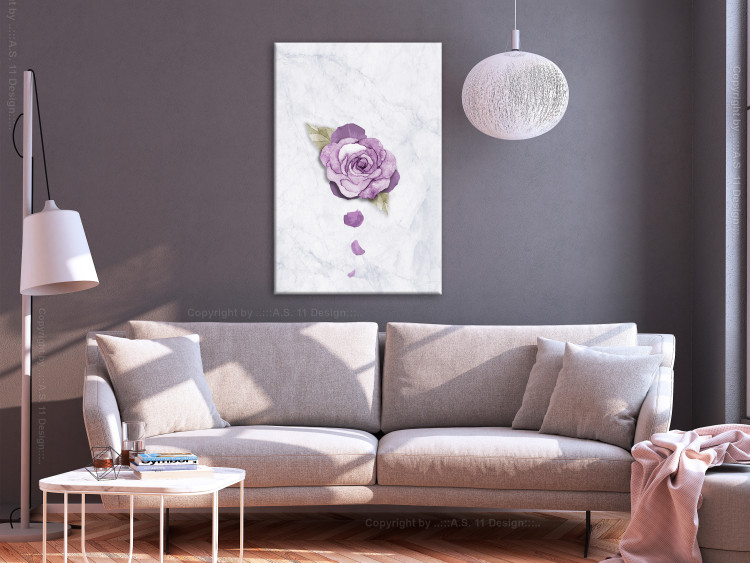 Bild auf Leinwand Aquarellrose - lila Pflanze auf hellem Marmorhintergrund 118545 additionalImage 3