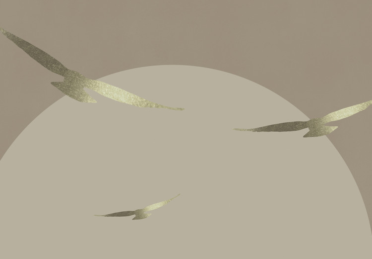 Fototapete Fliegende goldene Vögel zur Sonne - Abstrakte Landschaft mit Bergen 144645 additionalImage 4
