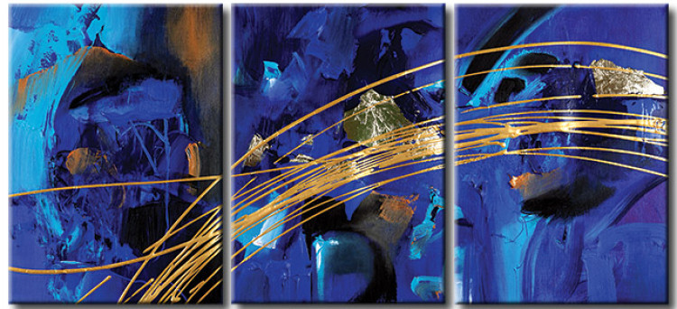 Wandbild Fantasie des Atlantiks (3-teilig) - Blaue Abstraktion mit Gold 48345
