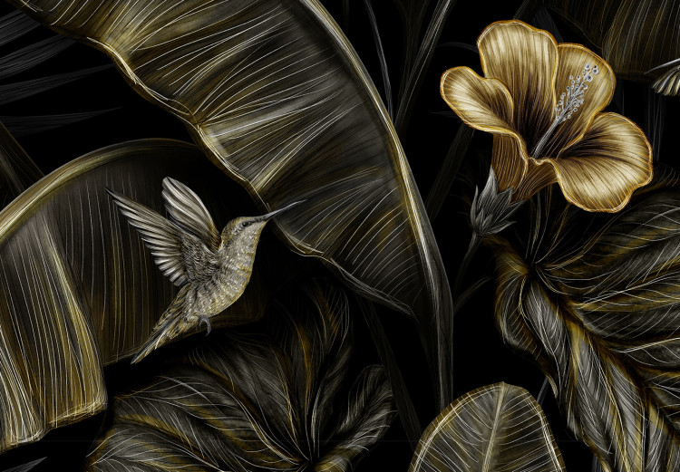 Vlies Fototapete Nacht im Dschungel - ein faszinierendes Muster mit Blumen und exotischen Blättern 137855 additionalImage 4