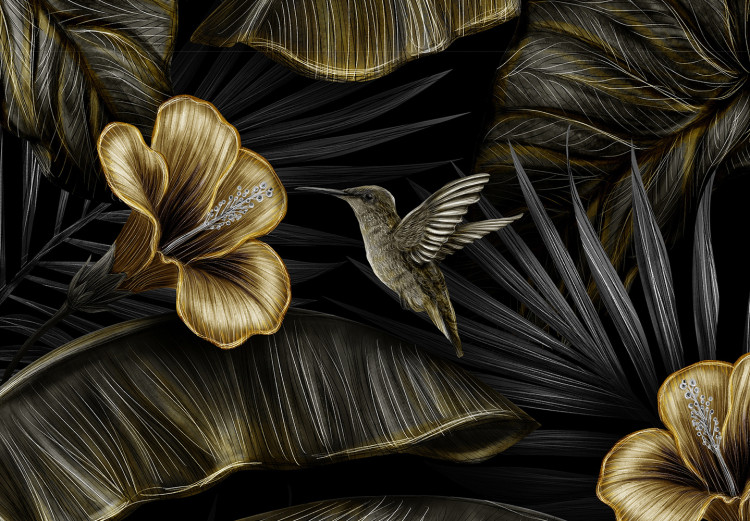 Vlies Fototapete Nacht im Dschungel - ein faszinierendes Muster mit Blumen und exotischen Blättern 137855 additionalImage 3