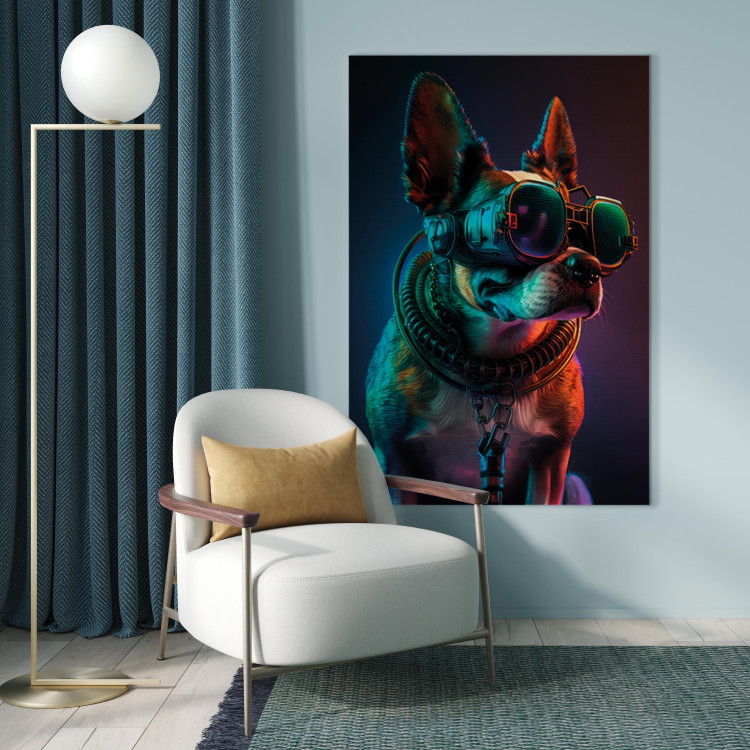Leinwandbild AI Boston Terrier Dog - Green Cyber Animal Wearing Cyberpunk Glasses - Vertical 150165 additionalImage 3
