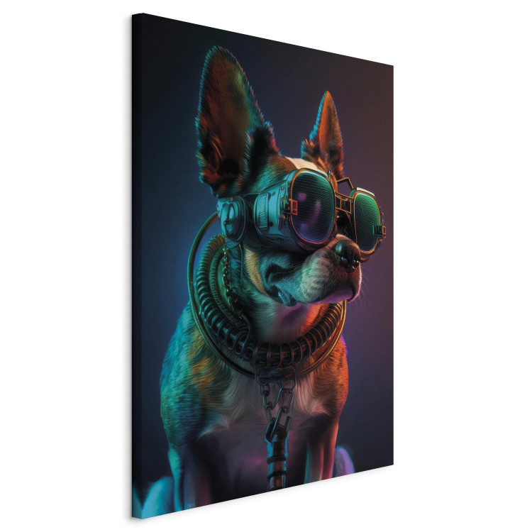 Leinwandbild AI Boston Terrier Dog - Green Cyber Animal Wearing Cyberpunk Glasses - Vertical 150165 additionalImage 2