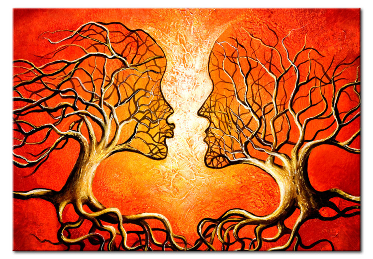 Wandbilder - - (1-teilig) mit Kuss - Abstrakt Leinwand Bilder Abstraktion auf Liebesmotive und Heißer Baummotiv - Paar