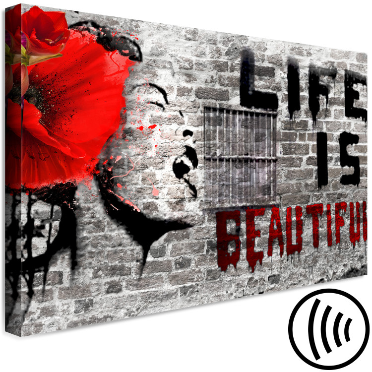 Bild auf Leinwand Banksy mural with Life is Beautiful (1 Part) Wide 143695 additionalImage 6