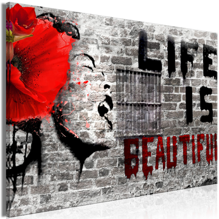 Bild auf Leinwand Banksy mural with Life is Beautiful (1 Part) Wide 143695 additionalImage 2
