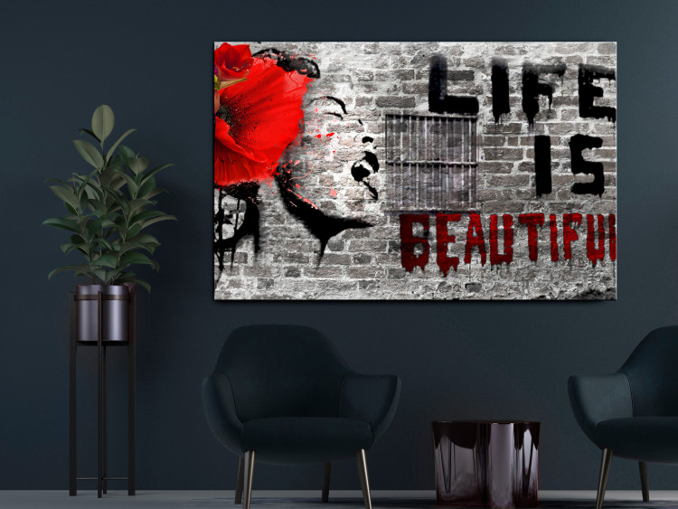 Bild auf Leinwand Banksy mural with Life is Beautiful (1 Part) Wide 143695 additionalImage 3