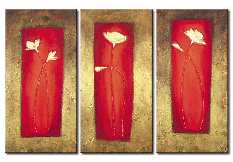 Leinwandbild Mohnblumen auf drei roten Kissen  46695