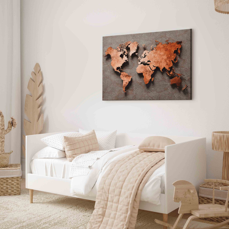 Bild auf Leinwand Copper Map of the World - Orange Outline of Countries on a Gray Background 151236 additionalImage 10