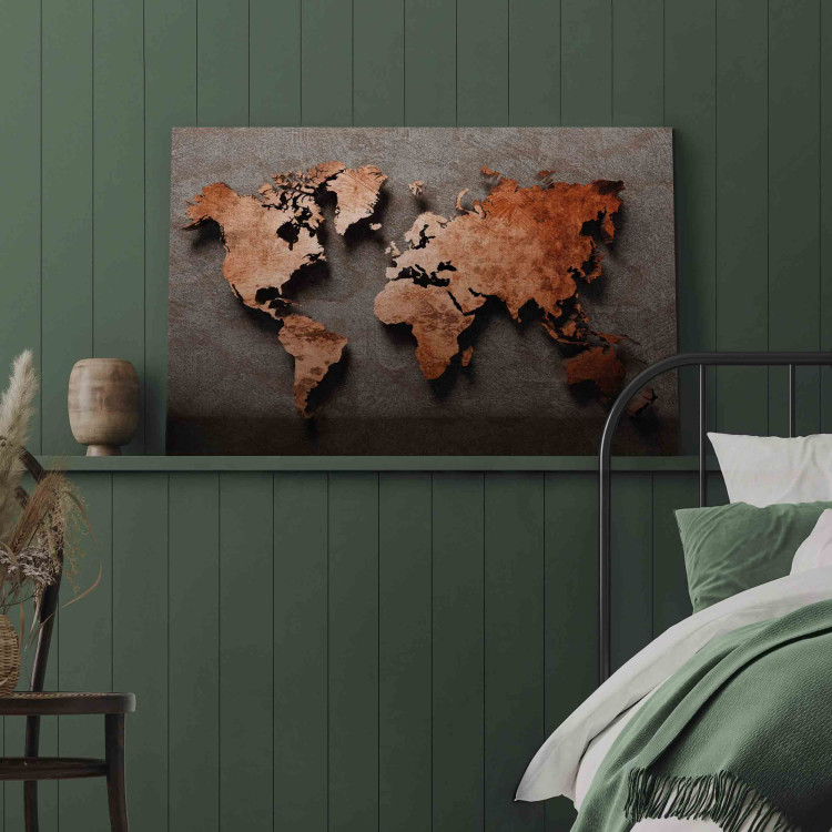 Bild auf Leinwand Copper Map of the World - Orange Outline of Countries on a Gray Background 151236 additionalImage 3