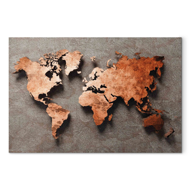 Bild auf Leinwand Copper Map of the World - Orange Outline of Countries on a Gray Background 151236 additionalImage 7