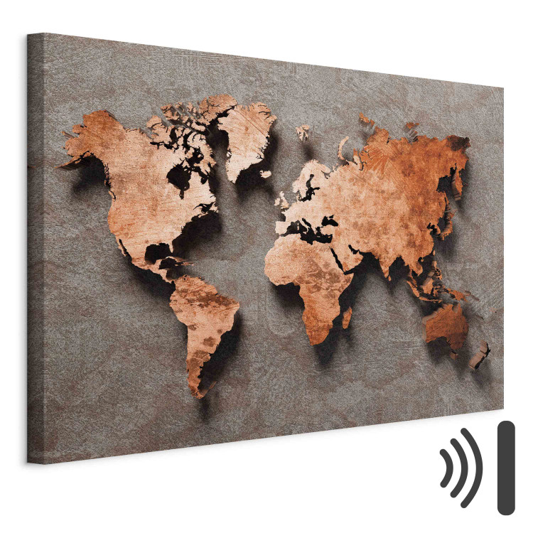 Bild auf Leinwand Copper Map of the World - Orange Outline of Countries on a Gray Background 151236 additionalImage 8