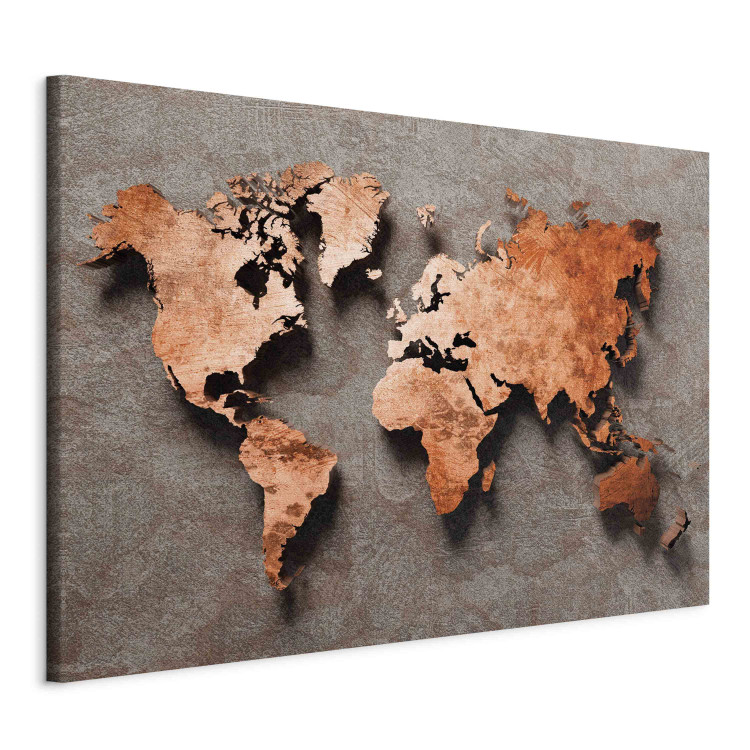 Bild auf Leinwand Copper Map of the World - Orange Outline of Countries on a Gray Background 151236 additionalImage 2