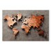 Bild auf Leinwand Copper Map of the World - Orange Outline of Countries on a Gray Background 151236