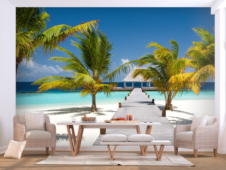 Vlies Fototapete Paradiesische Malediven - Landschaft mit Palmen und blauem Himmel 126946