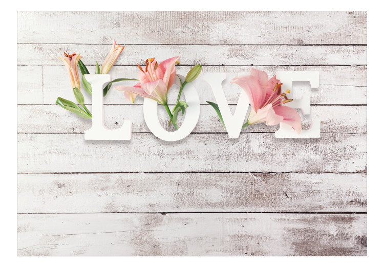 Fototapete Verliebte Blumen - Englischer Text auf Hintergrund mit Holztextur 132166 additionalImage 1