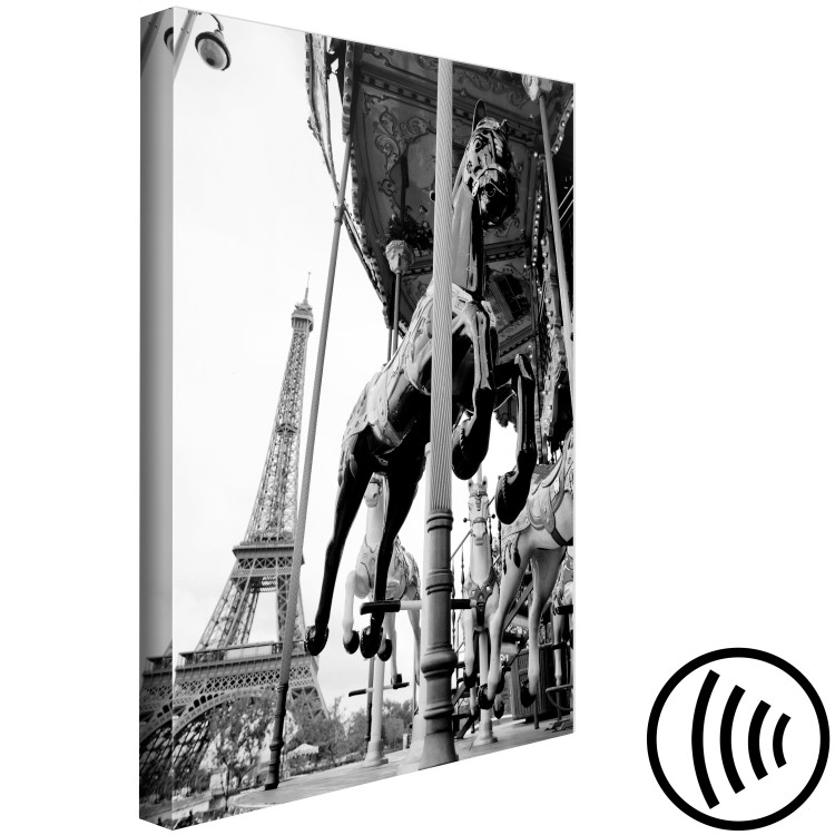 Leinwandbild Pariser Karussell - Schwarz-Weiß-Foto mit Blick auf den Eiffelturm 132266 additionalImage 6
